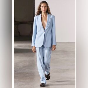 Zara Pale Blue Single-Button Tailored Blazer
